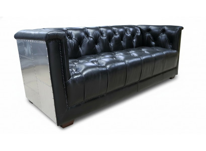 Sofa Chesterfield 3-miejsce do siedzenia Vintage aviator samolot Prawdziwa skórzana sofa aluminiowa