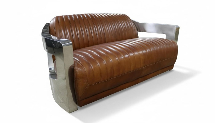 Sofa Vintage 2-miejsce do siedzenia Sofa skórzana w stylu retro Prawdziwa skóra Aluminiowe Nity Meble