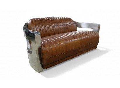 Sofa Vintage 2-miejsce do siedzenia Sofa skórzana w stylu retro Prawdziwa skóra Aluminiowe Nity Meble