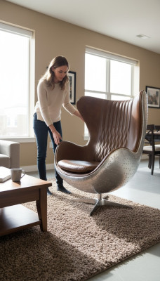 Eggchair Skóra brązowy metal srebrne uszyFotel Egg Chair Flieger Club