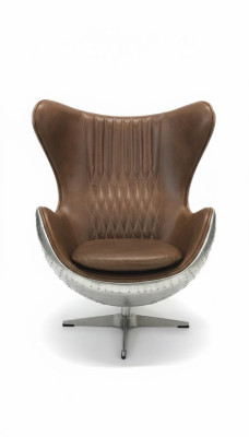 Eggchair Skóra brązowy metal srebrne uszyFotel Egg Chair Flieger Club