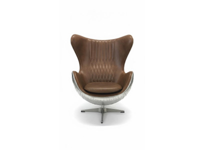Eggchair Skóra brązowy metal srebrne uszyFotel Egg Chair Flieger Club