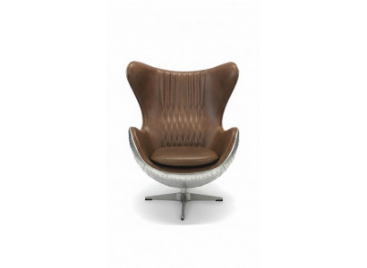 Eggchair Skóra brązowy metal srebrne uszyFotel Egg Chair Flieger Club