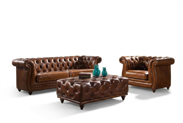 Vintage Chesterfield Zestaw sofowy Couch Podkładka Sofa Skóra 3+1 miejsce do siedzenia Zestaw 2szt.