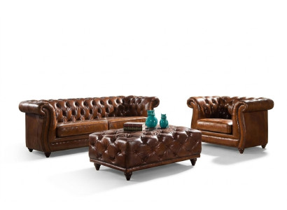 Vintage Chesterfield Zestaw sofowy Couch Podkładka Sofa Skóra 3+1 miejsce do siedzenia Zestaw 2szt.