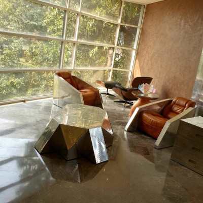 Club Fotel Aviator Style Lounge Design Chrome Art Deco Skóra Koktajl