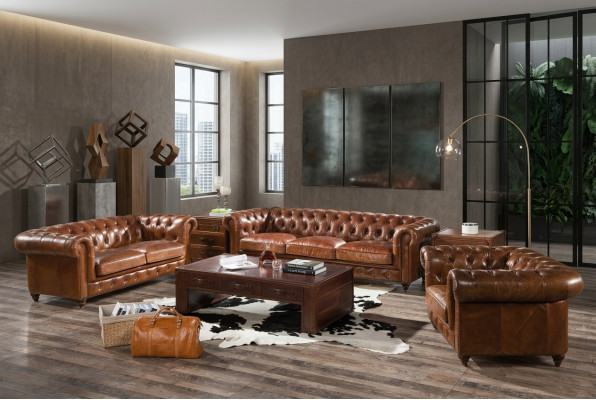 Design Club Lounge 4 miejsce do siedzenia Sofa Skórzana Sofa Trzyosobowa Vintage Skóra Chesterfield