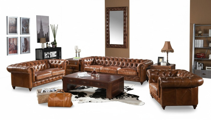 Design Club Lounge 4 miejsce do siedzenia Sofa Skórzana Sofa Trzyosobowa Vintage Skóra Chesterfield