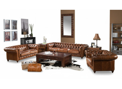 Design Club Lounge 4 miejsce do siedzenia Sofa Skórzana Sofa Trzyosobowa Vintage Skóra Chesterfield