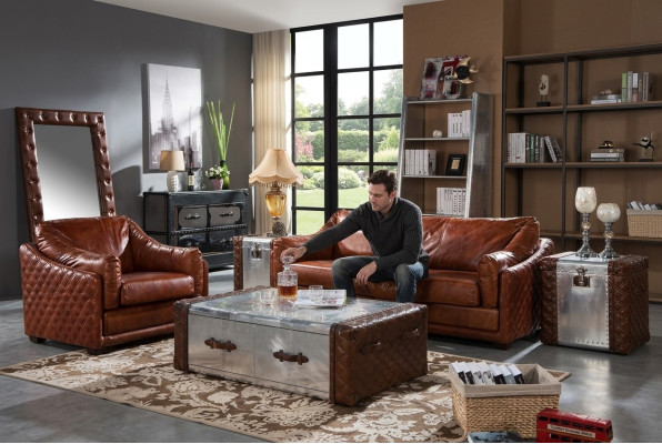 Sofa Chesterfield 3 Siedziba Chesterfield Brown Vintage Skóra Meble Styl Trzyosobowa
