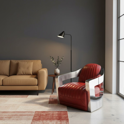 Samolot Vintage LederFotel Czerwony Prawdziwa skóra Retro Fotel Design ClubFotel