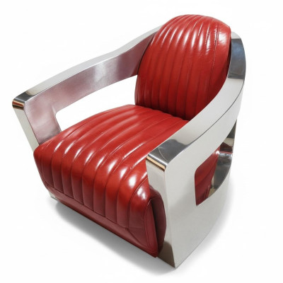 Samolot Vintage LederFotel Czerwony Prawdziwa skóra Retro Fotel Design ClubFotel