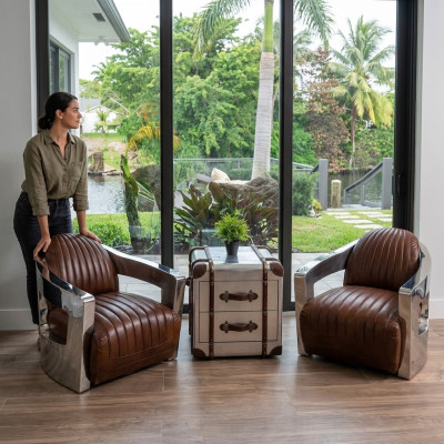 Samolot Vintage Skórzany Fotel Brązowy Prawdziwa skóra Retro Fotel Design ClubFotel
