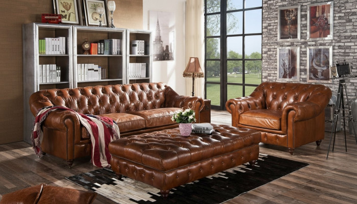 Vintage Chesterfield Zestaw sofowy Podkładka Kanapa Sofa Skóra 3+1 miejsce do siedzenia Zestaw 2szt.