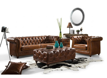 Designerska sofa klubowa 3 miejsce do siedzenia sofa skórzana sofa trzyosobowa vintage Skóra NOWOŚĆ