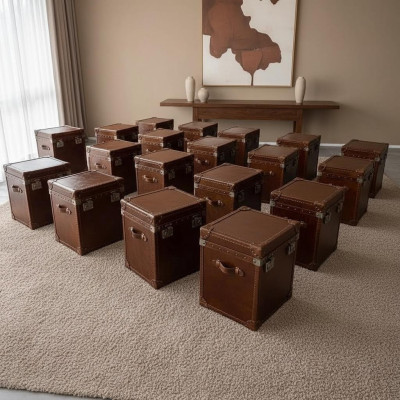 Stolik vintage Skóra kostka komoda stolik kawowy sofa salon stół walizka