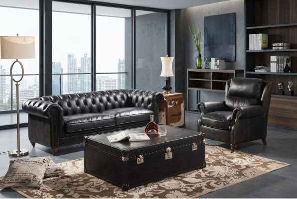 Luksusowy zestaw sofowy Chesterfield 3+1 Siedziba stolik kawowy 4-częściowy komplet sofa Skóra
