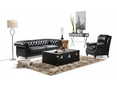 Luksusowy zestaw sofowy Chesterfield 3+1 Siedziba stolik kawowy 4-częściowy komplet sofa Skóra