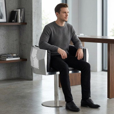 Krzesło Krzesła Skóra aluminium design Meble jadalnia fotel aviator Prawdziwa skóra