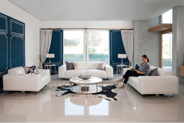 Chesterfield Zestaw sofowy Sofa Sofa Podkładka Zestaw Skóra 3+2+1 miejsce do siedzenia skórzana sofa