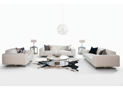 Chesterfield Zestaw sofowy Sofa Sofa Podkładka Zestaw Skóra 3+2+1 miejsce do siedzenia skórzana sofa