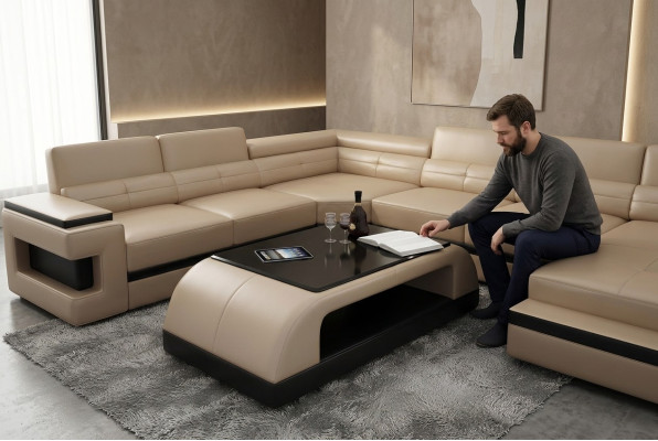 Sofa stolik Szkło projekt kawowy Tabela salon Skóra kanapa boczna sofa stoły