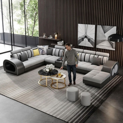 Sofa skórzana sofa z kanapą USB designerska sofa w kształcie litery U Zestaw narożny narożnik tapicerowany Duży nowy