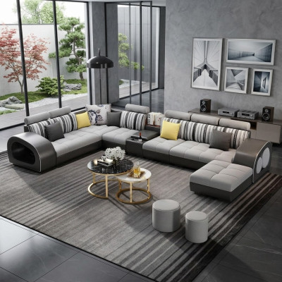 Sofa skórzana sofa z kanapą USB designerska sofa w kształcie litery U Zestaw narożny narożnik tapicerowany Duży nowy