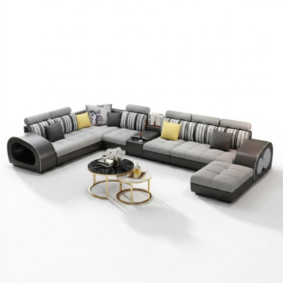 Sofa skórzana sofa z kanapą USB designerska sofa w kształcie litery U Zestaw narożny narożnik tapicerowany Duży nowy