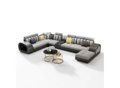 Sofa skórzana sofa z kanapą USB designerska sofa w kształcie litery U Zestaw narożny narożnik tapicerowany Duży nowy
