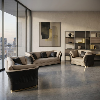Skórzana sofa kanapa Żywy krajobraz Zestaw sofowy design couchen 321 miejsce do siedzenia