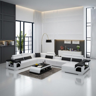 Zestaw narożny skórzana sofa USB LED luksus Żywy krajobraz sofa kanapa Podkładka Narożnikowa kanapa