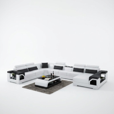 Zestaw narożny skórzana sofa USB LED luksus Żywy krajobraz sofa kanapa Podkładka Narożnikowa kanapa