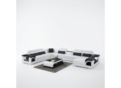 Zestaw narożny skórzana sofa USB LED luksus Żywy krajobraz sofa kanapa Podkładka Narożnikowa kanapa