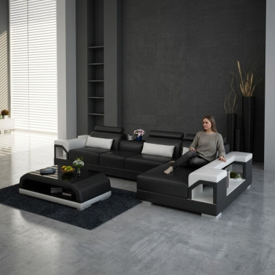 Kanapa Narożnikowa kanapa Skóra Żywy krajobraz Ustawić Design Nowoczesna sofa w kształcie litery L na USB