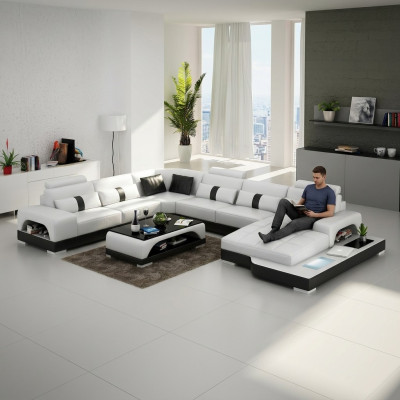 Zestaw narożny skórzana sofa projekt luksusowy Żywy krajobraz led sofa kanapa Podkładka Narożnikowa kanapa