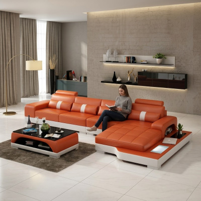 Sofa skórzana kanapa w kształcie litery L Żywy krajobraz Narożnikowa kanapa Ustawić Design Modern Sofa usb Nowość