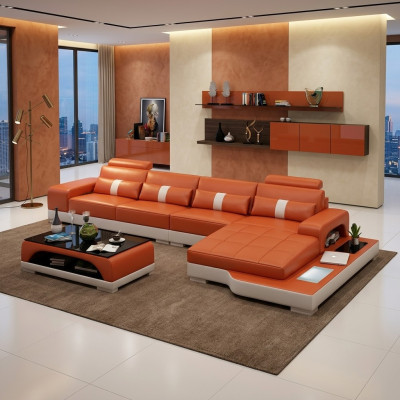 Sofa skórzana kanapa w kształcie litery L Żywy krajobraz Narożnikowa kanapa Ustawić Design Modern Sofa usb Nowość
