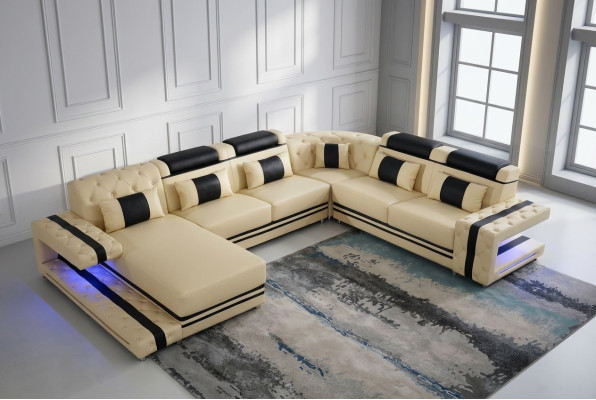 Skóra Podkładka Siedziba Design Modern Narożnik Ustawić Sofa Żywy krajobraz U Shape USB LED