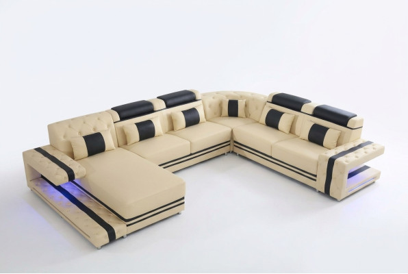 Skóra Podkładka Siedziba Design Modern Narożnik Ustawić Sofa Żywy krajobraz U Shape USB LED