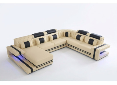 Skóra Podkładka Siedziba Design Modern Narożnik Ustawić Sofa Żywy krajobraz U Shape USB LED