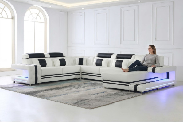 Narożnikowa kanapa Sofa U Shape Couch Podkładka Projektant Skóra Duża skórzana sofa Żywy krajobraz