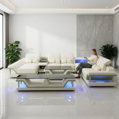 Nowoczesny design Żywy krajobraz Narożnikowa kanapa Sofa Kanapa Podkładka rtv stolik kawowy Skóra