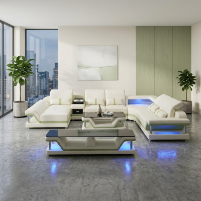Nowoczesny design Żywy krajobraz Narożnikowa kanapa Sofa Kanapa Podkładka rtv stolik kawowy Skóra