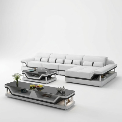 Skórzana sofa w kształcie litery L Żywy krajobraz Narożnikowa kanapa Ustawić Design Nowoczesna Sofa USB