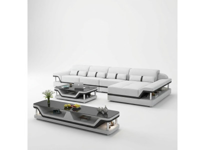 Skórzana sofa w kształcie litery L Żywy krajobraz Narożnikowa kanapa Ustawić Design Nowoczesna Sofa USB