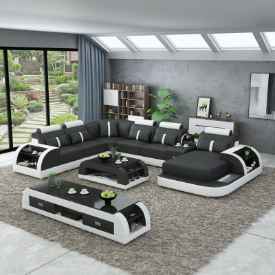Ustawić Design Żywy krajobraz Narożnikowa kanapa Sofa Kanapa Kształt U Tabela Skóra 2-częściowa. zestawy