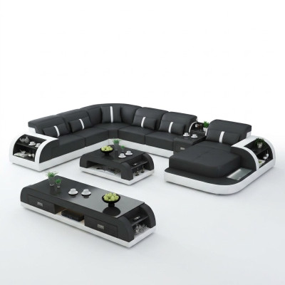 Ustawić Design Żywy krajobraz Narożnikowa kanapa Sofa Kanapa Kształt U Tabela Skóra 2-częściowa. zestawy