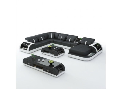 Ustawić Design Żywy krajobraz Narożnikowa kanapa Sofa Kanapa Kształt U Tabela Skóra 2-częściowa. zestawy