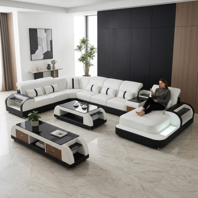 Żywy krajobraz Couch Podkładka Sofa Ustaw 3-częściowa. Zestaw stolik kawowy kredens Skóra